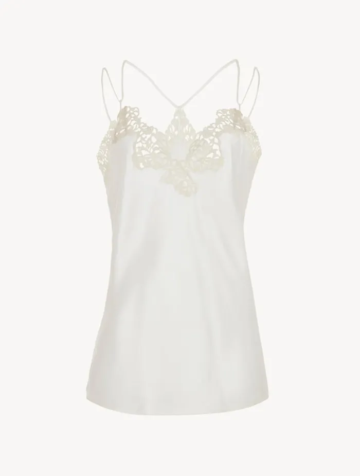Women Pajamas La Perla Offwhite Camisole In Silk With Macram Frastaglio