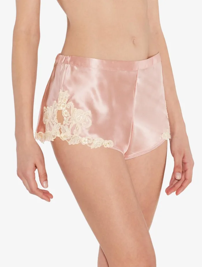 Women Pajamas La Perla Powder Pink Silk Satin Sleep Shorts With Frastaglio