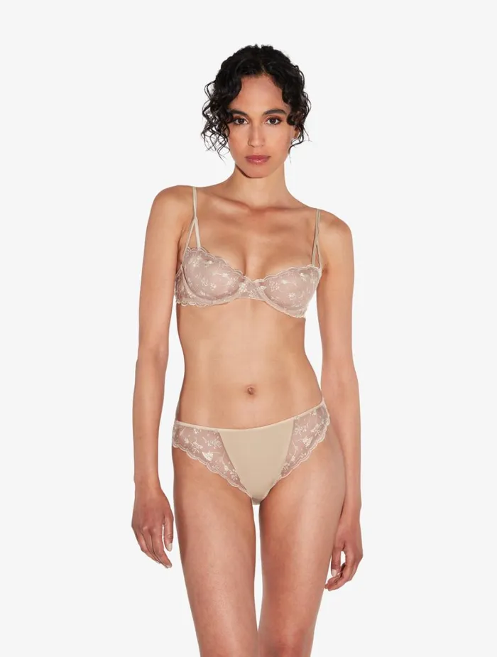 Women Panties La Perla Briefs In Halo And Ivory Nude With Embroidered Tulle