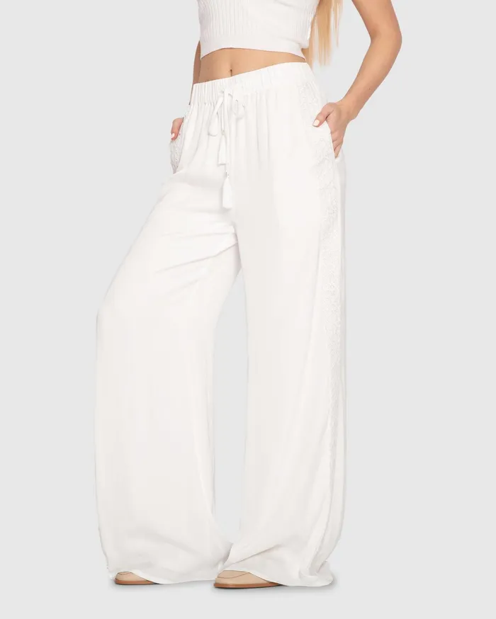 Women Pants and Skirts Belle and Bloom Everywhere All At Once Wide Leg Pant 8211 White