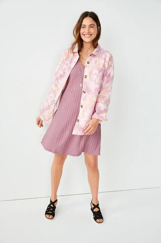 Women Pink Tie Dye Oversized Shacket Maurices Tops