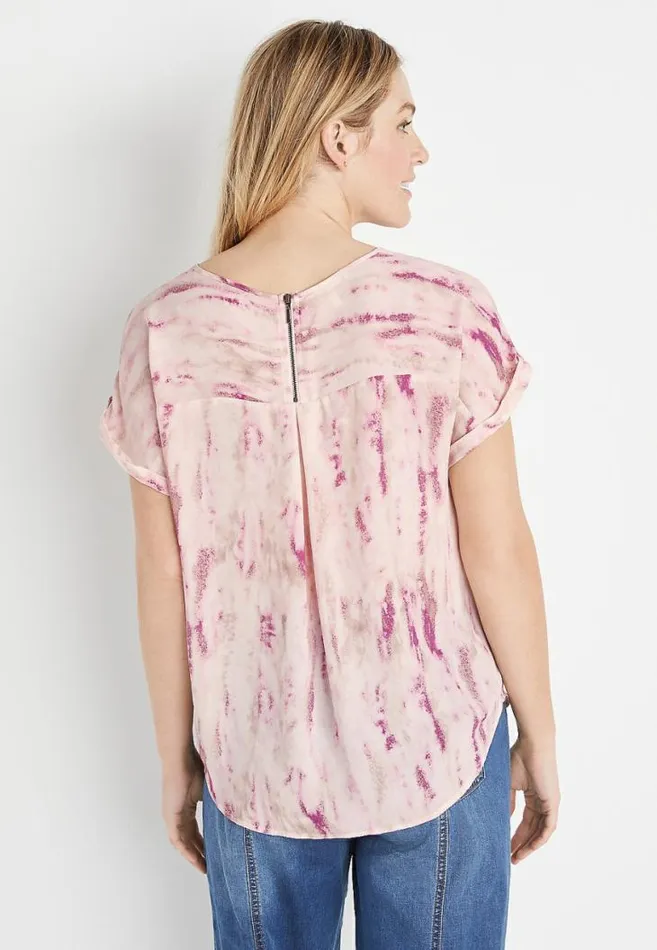 Women Pink Tie Dye Zipper Back Blouse Maurices Tops