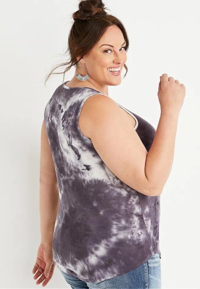 Women Plus Size 247 Black Tie Dye High Neck Tank Top Maurices Plus Tops