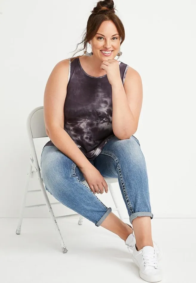 Women Plus Size 247 Black Tie Dye High Neck Tank Top Maurices Plus Tops
