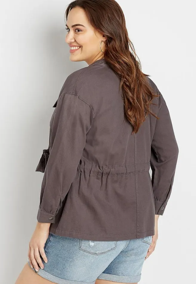 Women Plus Size Gray Cinch Waist Jacket Maurices Plus Tops