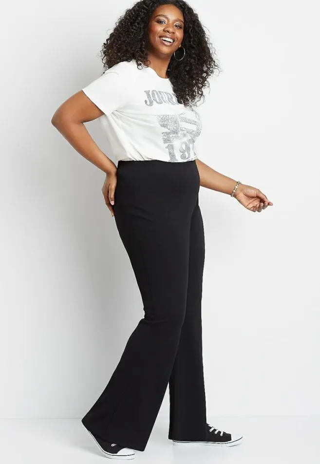 Women Plus Size High Rise Black Stretch Crepe Flare Pant Maurices Plus Bottoms
