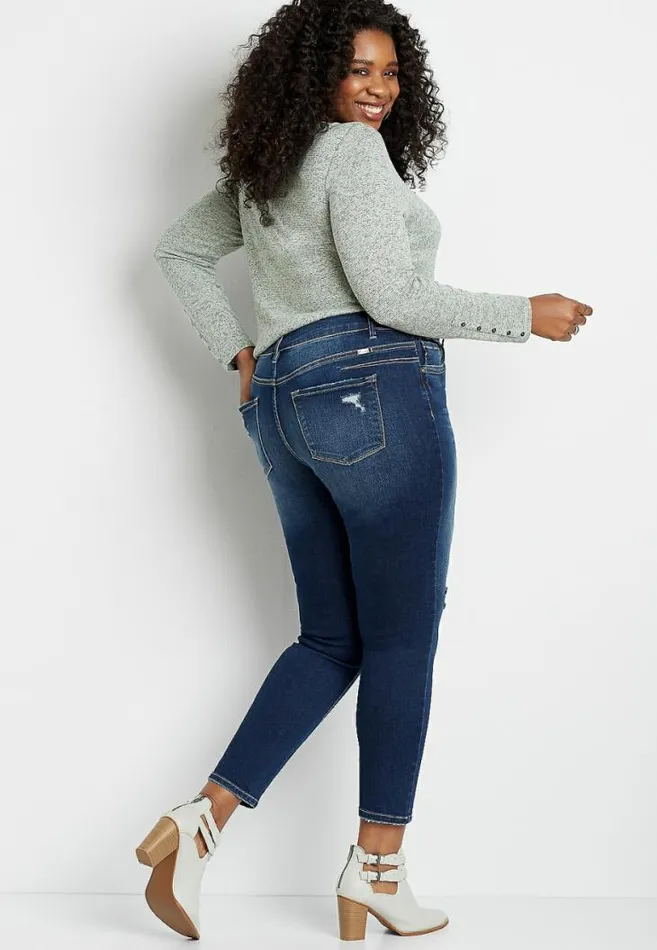 Women Plus Size Kancan High Rise Dark Destructed Skinny Jean Maurices Plus Jeans