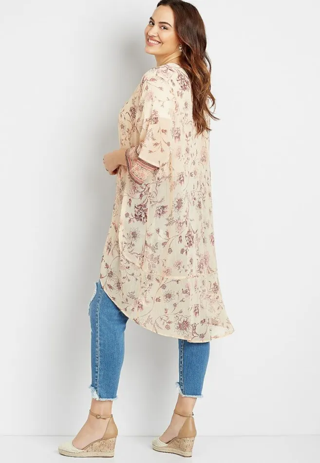 Women Plus Size Light Pink Floral Bell Sleeve Kimono Maurices Plus Tops