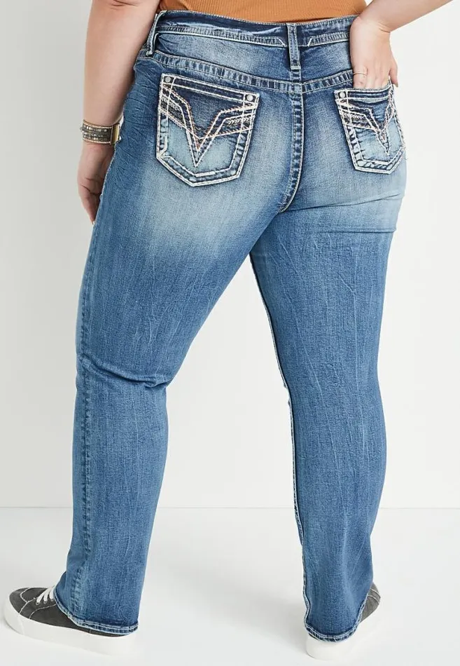 Women Plus Size Vigoss Slim Boot High Rise Rose Gold Stitch Jean Maurices Plus Jeans