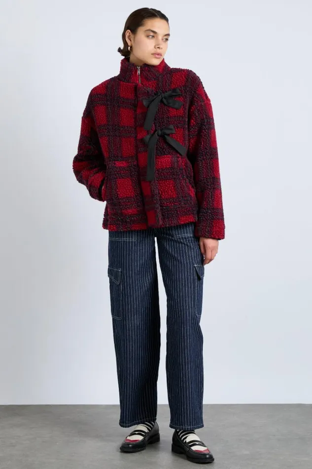 Women Pullover and Fleeces Damson Madder Ingrid Borg Jacket 8211 Red Check