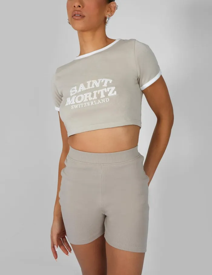 Women RIBBED CYCLING SHORTS STONE US Neutral Public Desire Shorts