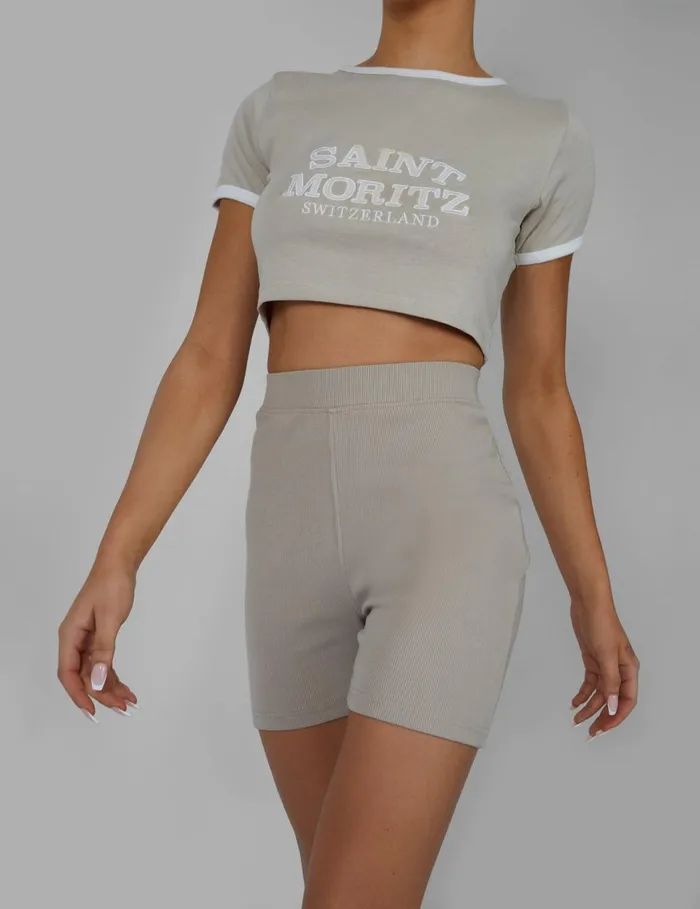 Women RIBBED CYCLING SHORTS STONE US Neutral Public Desire Shorts