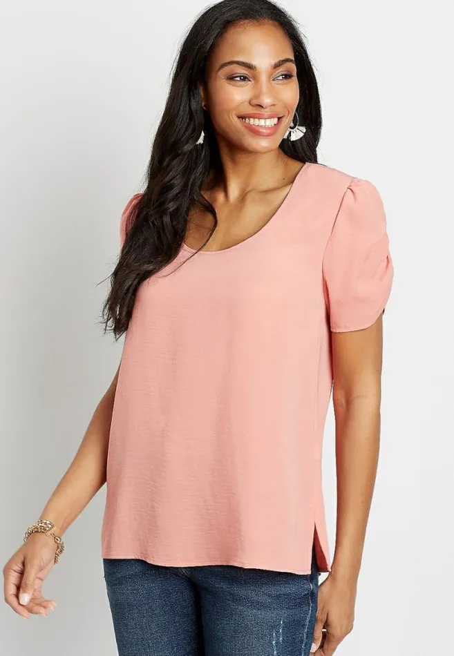Women Rose Ruched Sleeve Blouse Maurices Tops