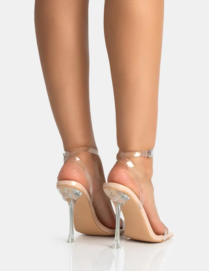 Women Runway Nude Perspex Wrap Around Heels Neutral Public Desire Perspex Heels
