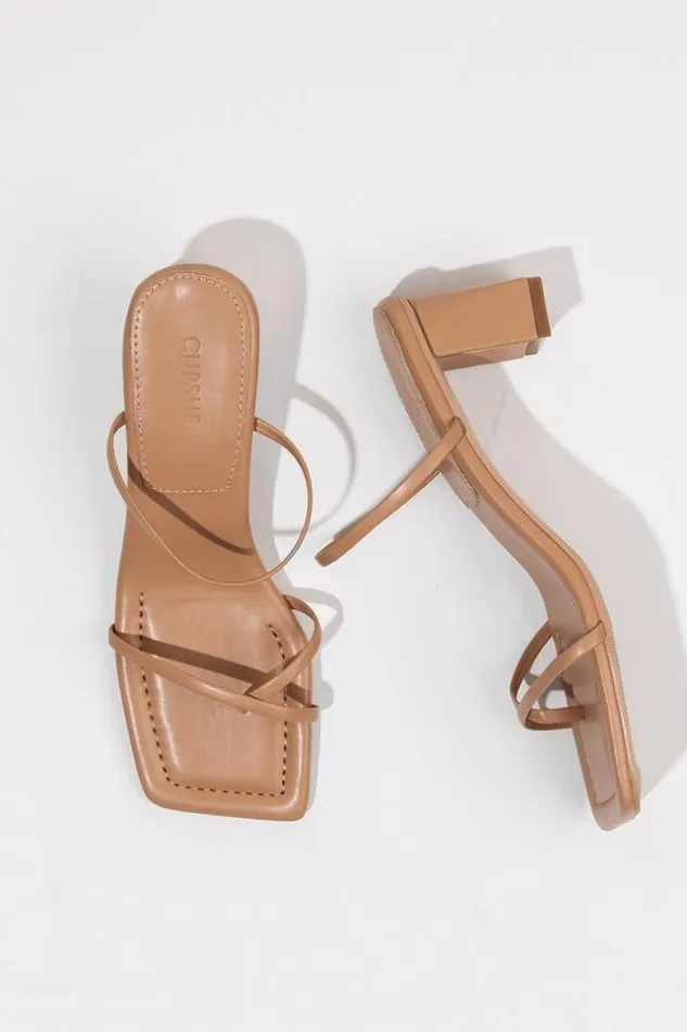 Women Sandals Cupshe Amaretto Open Toe Mid Heel Sandals Khaki