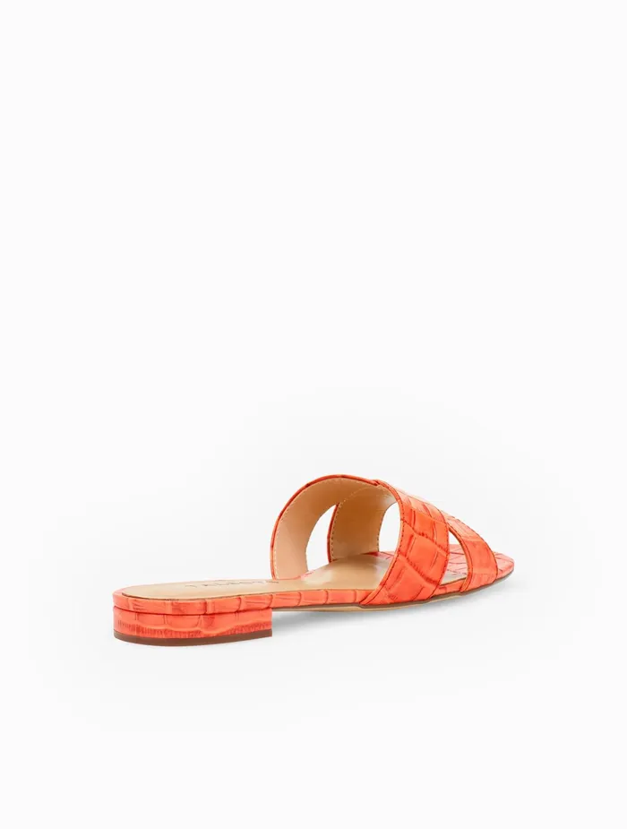 Women Sandals Talbots Violet Crisscross Leather Slides Bright Papaya