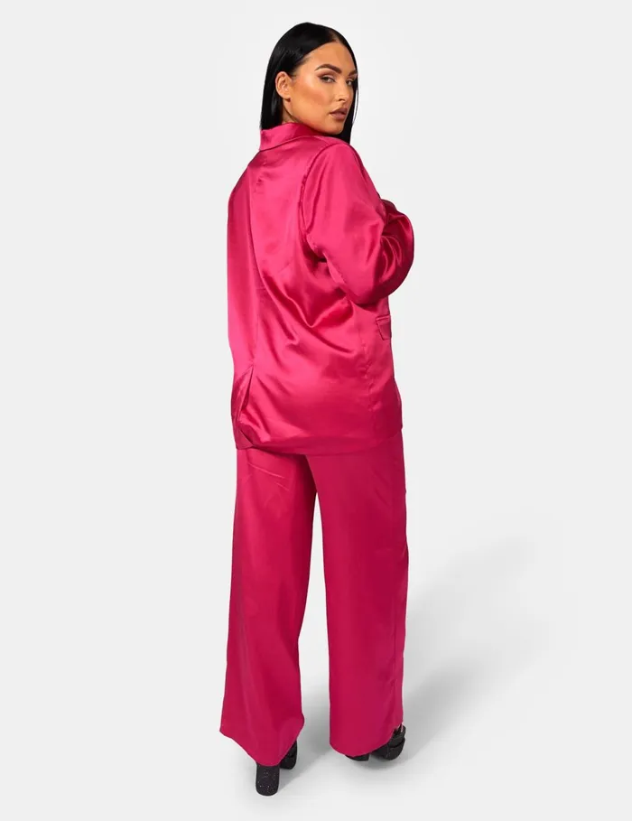 Women Satin Wide Leg Tailored Trousers Pink Kaiia Pink Public Desire Trousers