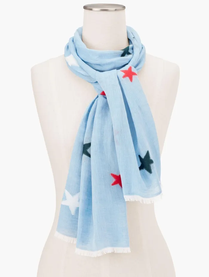 Women Scarves Talbots Scattered Stars Oblong Scarf Lt Chambray Multi