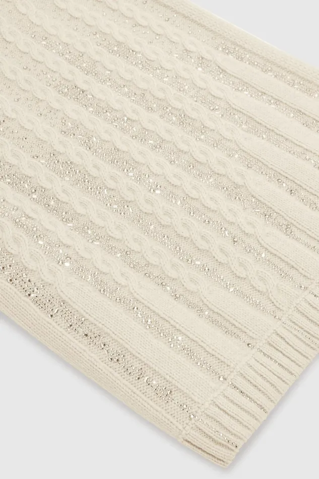 Women Shawl Scarves And Foulards Ermanno Scervino Designer Scarf With Braids And Crystals 8211 Ermanno Scervino White