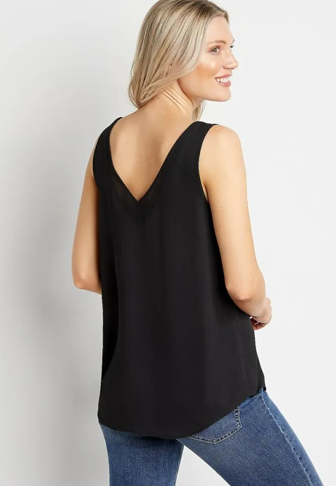Women Sheer Inset V Neck Tank Top Maurices Tops