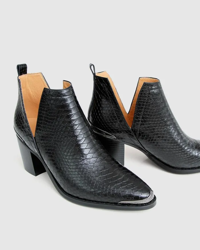 Women Shoes Belle and Bloom Austin Croc Embossed Ankle Boot 8211 Black