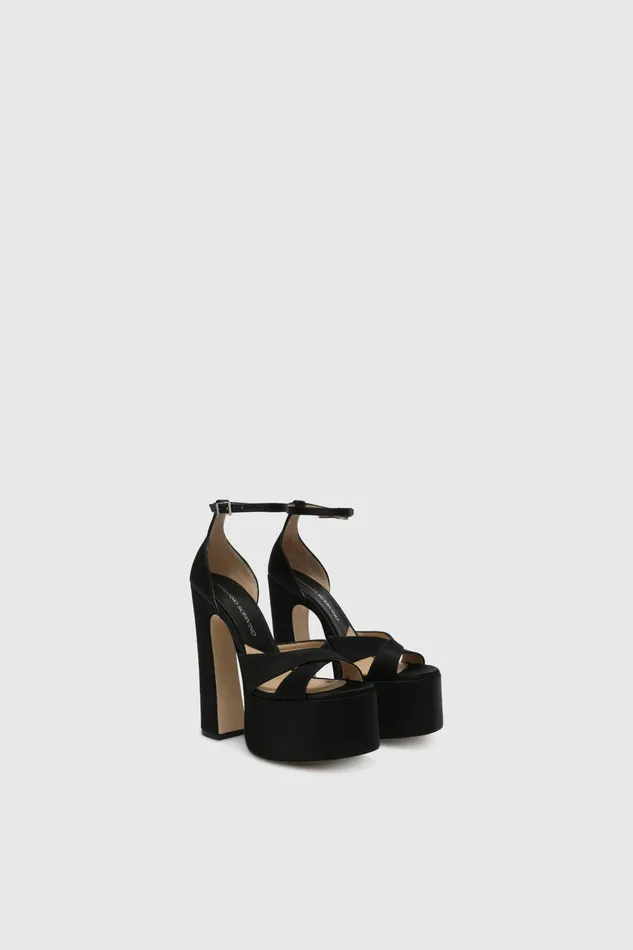 Women Shoes Ermanno Scervino Designer Black Satin Platform Sandals 8211 Ermanno Scervino Black