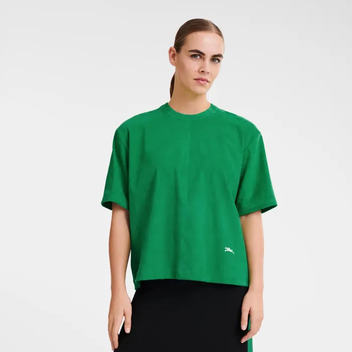 Women Short Leather Top Green Longchamp Tops and Blouses