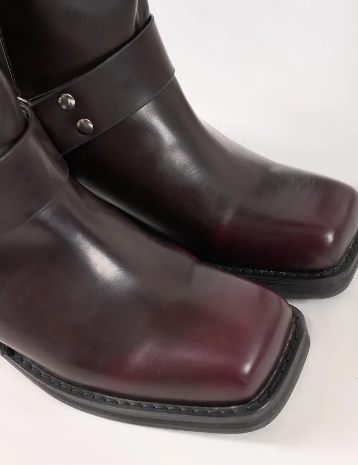 Women Sirius Burgundy Vintage Buckle Knee Hight Flat Boots Burgundy Public Desire Knee High Boots