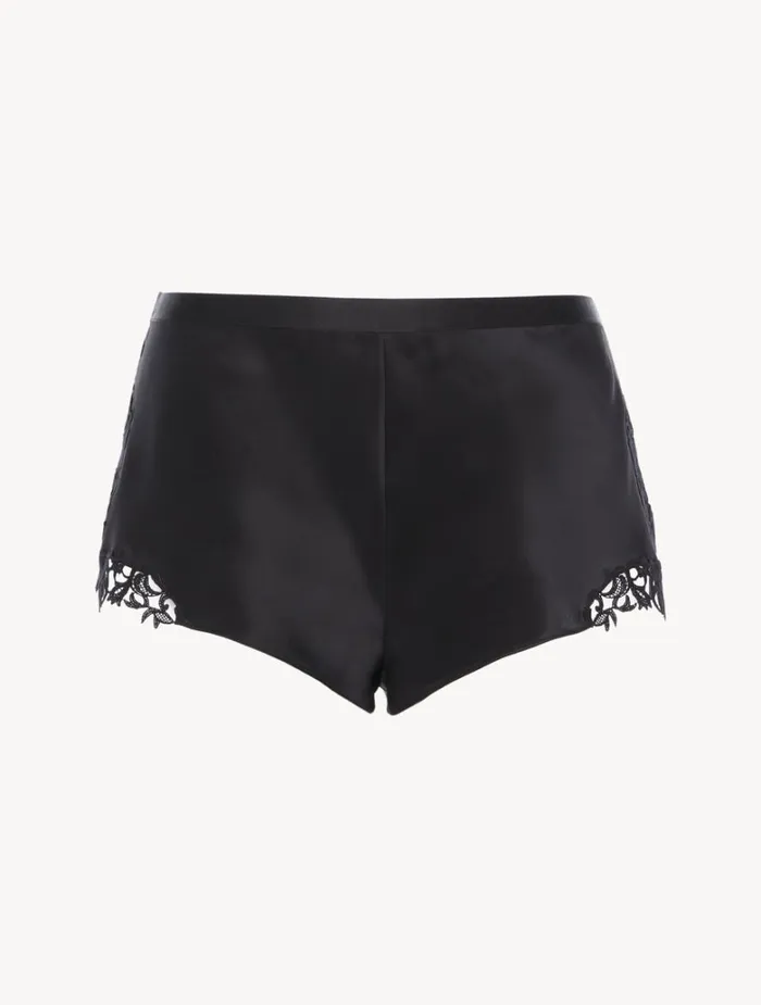 Women Sleep Shorts and Trousers La Perla Black Silk Sleep Shorts With Macram Frastaglio