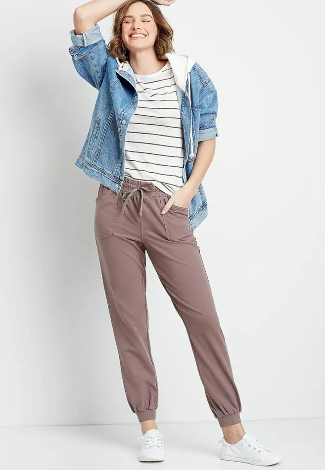Women Solid Knit Twill Jogger Pant Maurices Bottoms