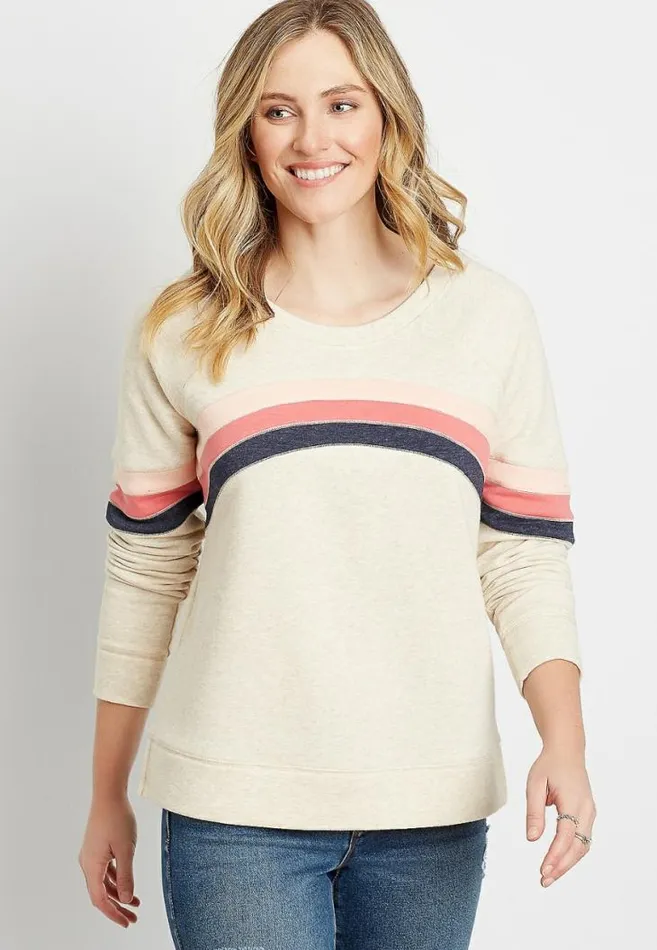Women Stripe Crew Neck Sweatshirt Maurices Tops
