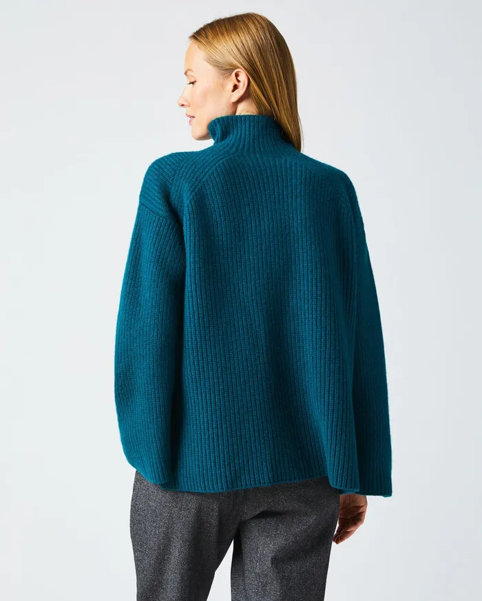 Women Sweaters and Knits Billy Reid Transfer Rib Funnel Sweater Dark Teal