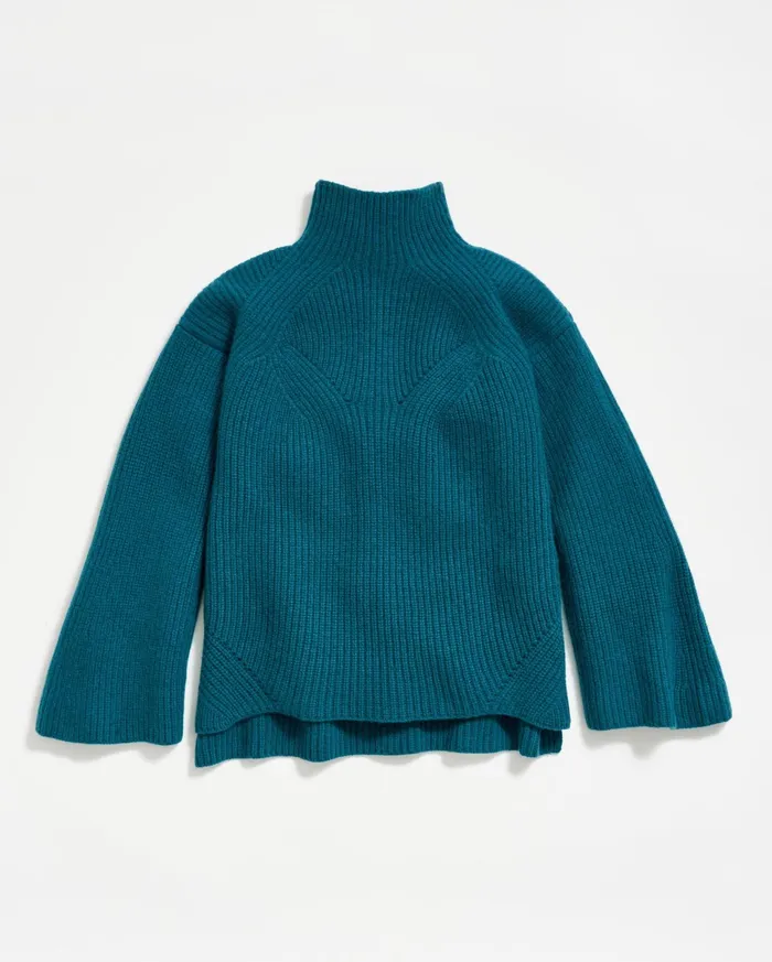 Women Sweaters and Knits Billy Reid Transfer Rib Funnel Sweater Dark Teal