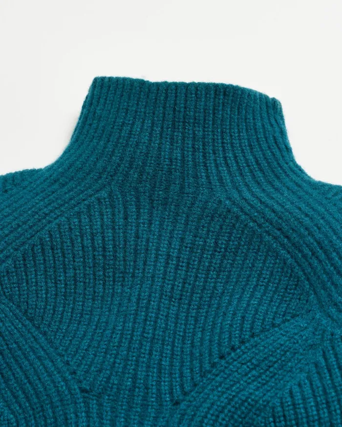 Women Sweaters and Knits Billy Reid Transfer Rib Funnel Sweater Dark Teal