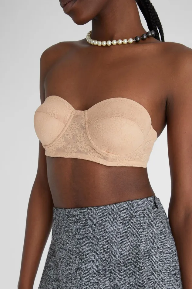 Women Tops and Shirts Ermanno Scervino Beige Lace Structured Bustier Bra Beige