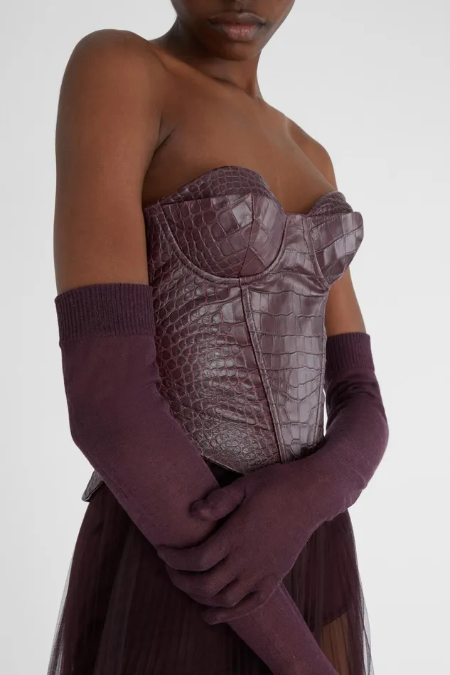 Women Tops and Shirts Ermanno Scervino Crocodile Print Leather Bustier Bordeaux