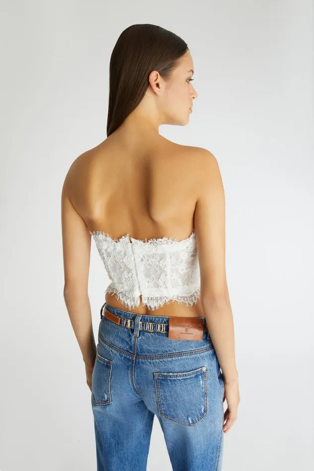 Women Tops and Shirts Ermanno Scervino Lace White Bustier Top Strapless 8211 Ermanno Scervino White