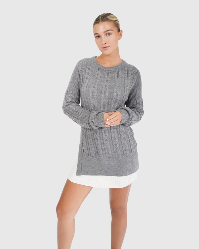 Women Tops Belle and Bloom At Last Cable Knit Jumper With Slit 8211 Grey Marle