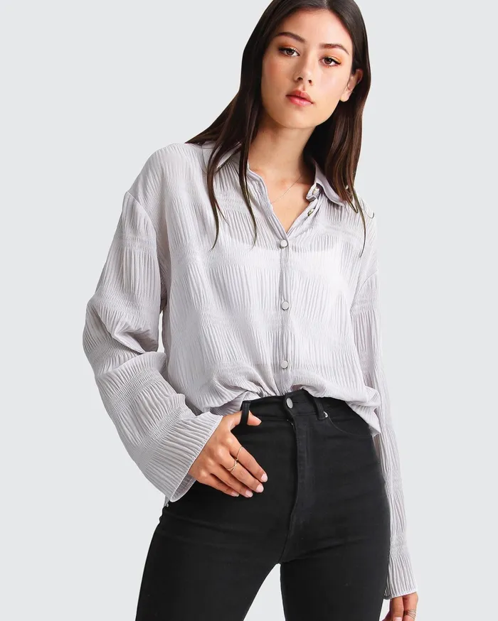 Women Tops Belle and Bloom Yoko Shirred Chiffon Blouse 8211 Grey