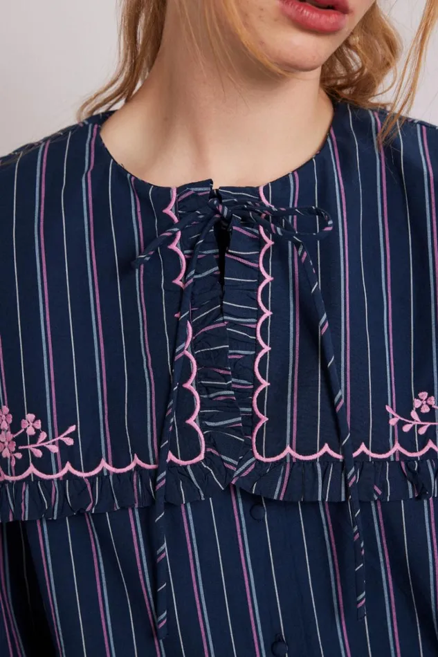 Women Tops Damson Madder Nordine Blouse 8211 Navy Stripe
