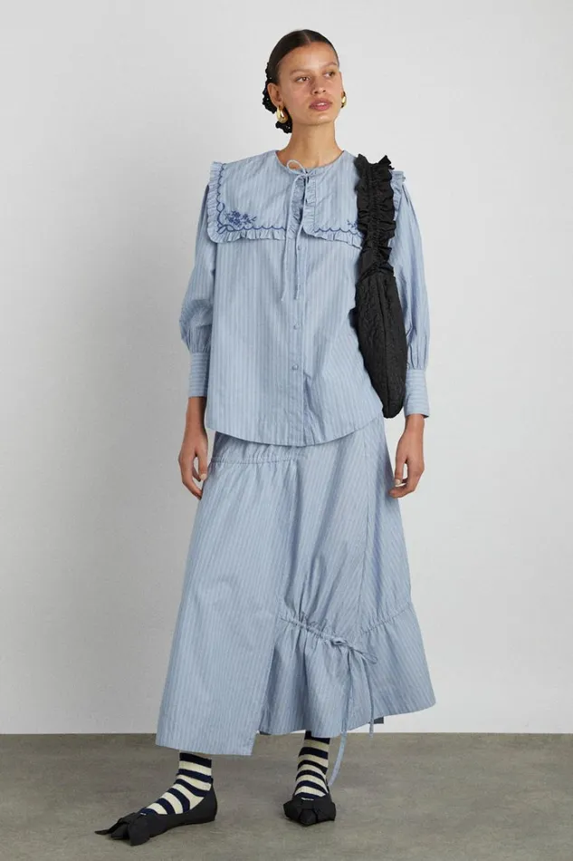 Women Tops Damson Madder Nordine Square Collar Blouse 8211 Blue Stripe