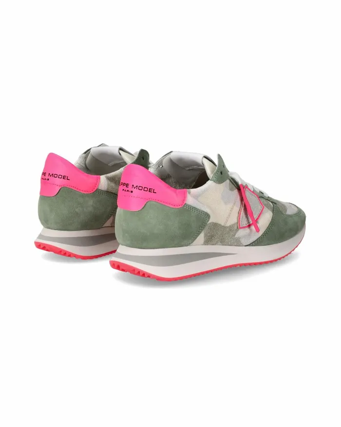 Women Trpx Sneakers Green And Fuchsia Shoes Philippe Model Paris Low