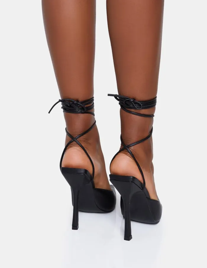 Women Verity Black Pu Black Public Desire Lace Up Heels