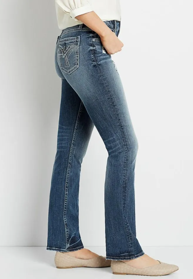 Women Vigoss Dark Wash Faux Flap Pocket Slim Boot Jean Maurices Jeans