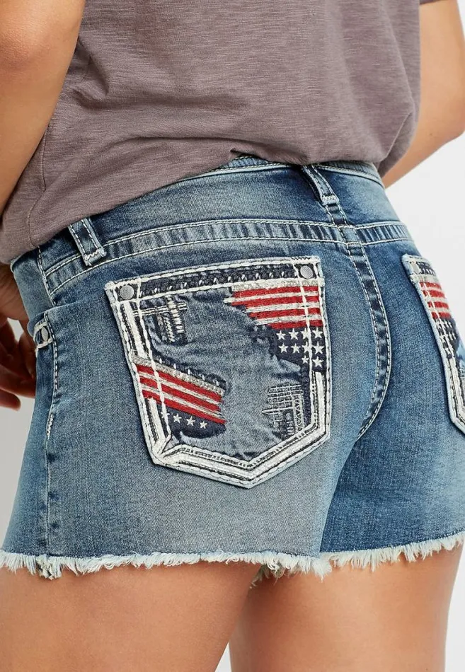 Women Vigoss High Rise Medium Wash Americana Pocket 35In Short Maurices Jeans