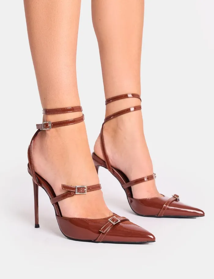 Women Viper Chocolate Three Strap Buckle Detail Court Heels Chocolate Public Desire Court Heels Women Viper Chocolate Three Strap Buckle Detail Court Heels Chocolate Public Desire Court Heels