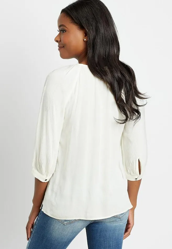 Women White 34 Sleeve Peasant Top Maurices Tops