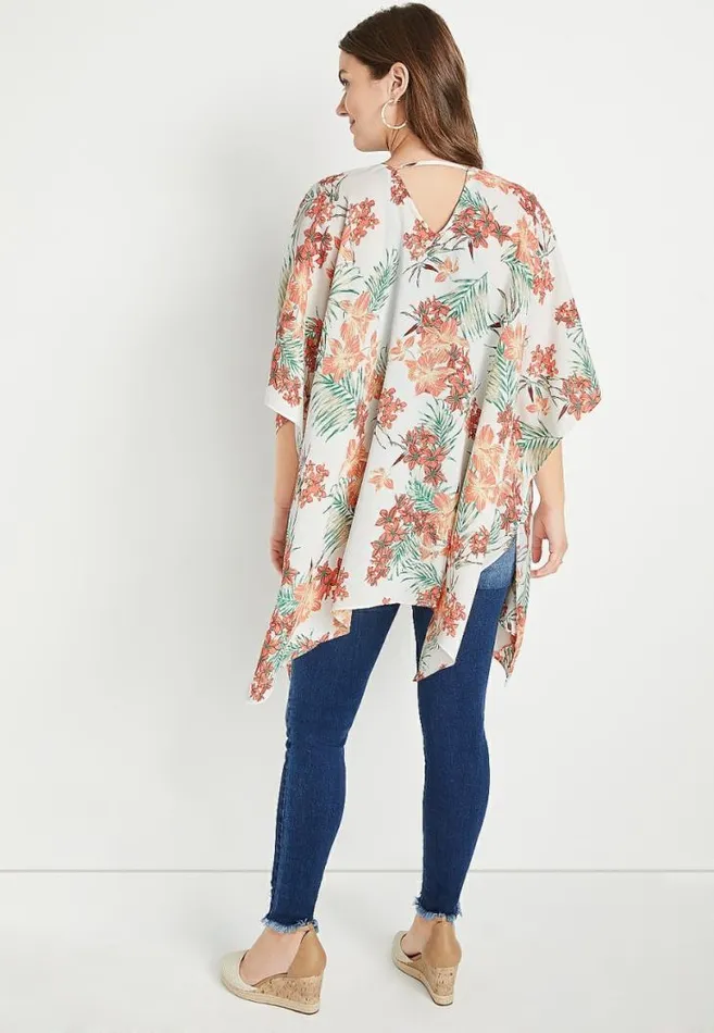 Women White Floral Ruana Maurices Tops