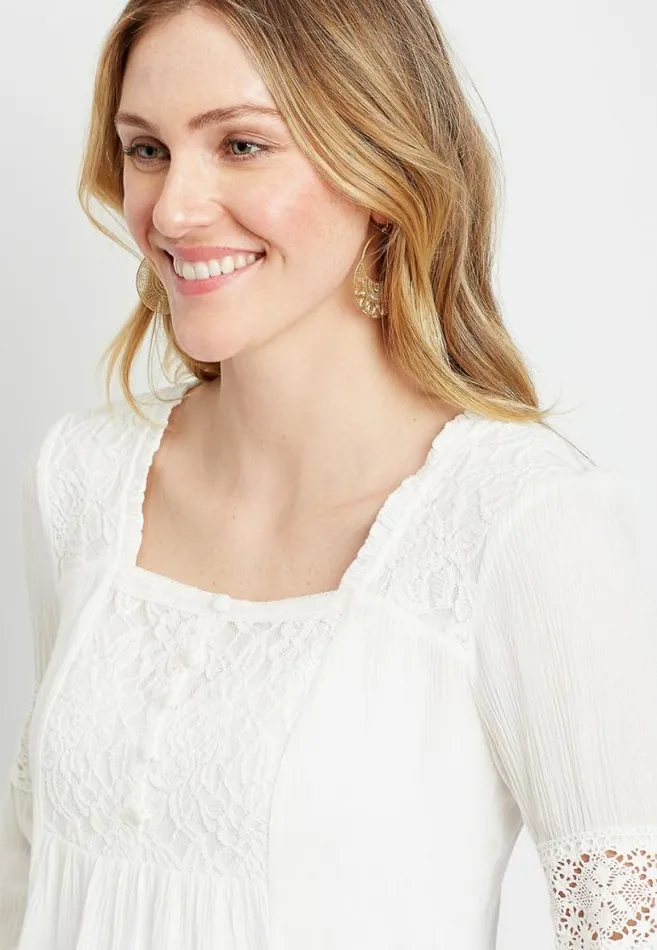 Women White Square Neck Lace Top Maurices Tops