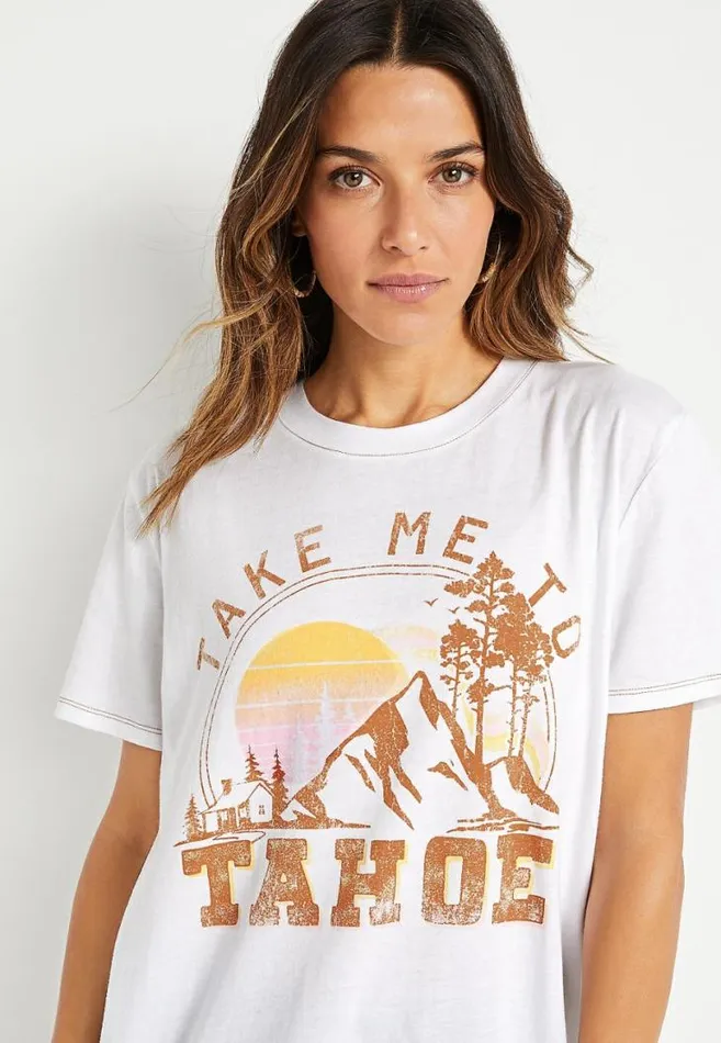 Women White Tahoe Oversized Graphic Tee Maurices Tops